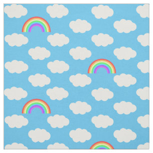 Blue Skies Rainbows Pattern Fabric
