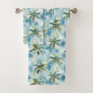 Blue Skies Tropical Island Palm Trees   Bath Towel Set