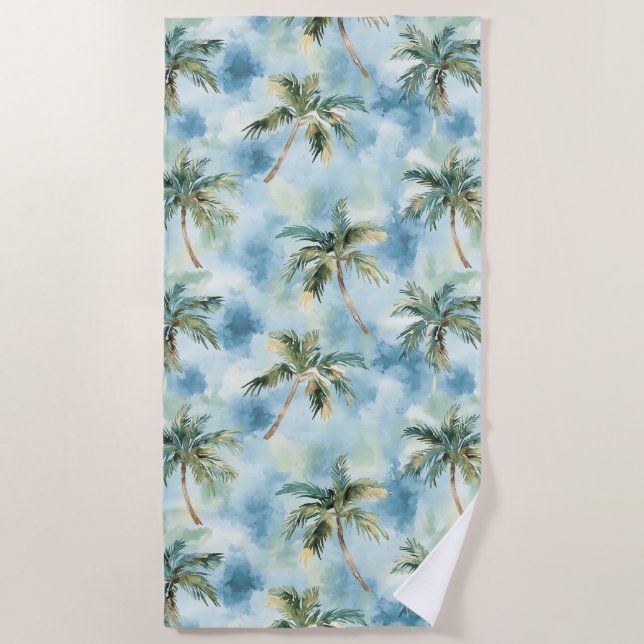 Blue Skies Tropical Island Palm Trees   Beach Towel (Front)