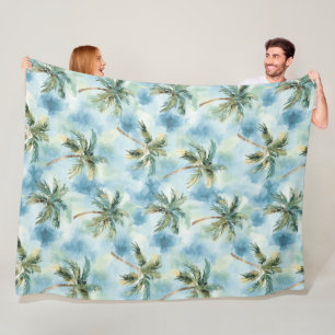 Blue Skies Tropical Island Palm Trees   Fleece Blanket