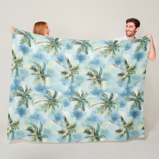 Blue Skies Tropical Island Palm Trees   Fleece Blanket (In Situ)