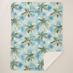 Blue Skies Tropical Island Palm Trees   Sherpa Blanket