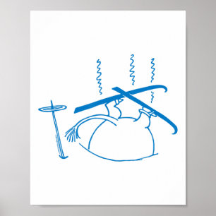 Blue Skiing Moomintroll Stuck In Snow Winter Games Poster