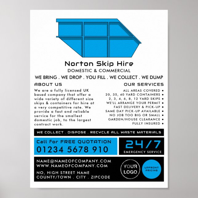 Blue Skip, Skip/Dumpster Company Advertising Poster (Front)