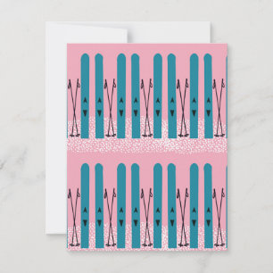 Blue skis on pink card