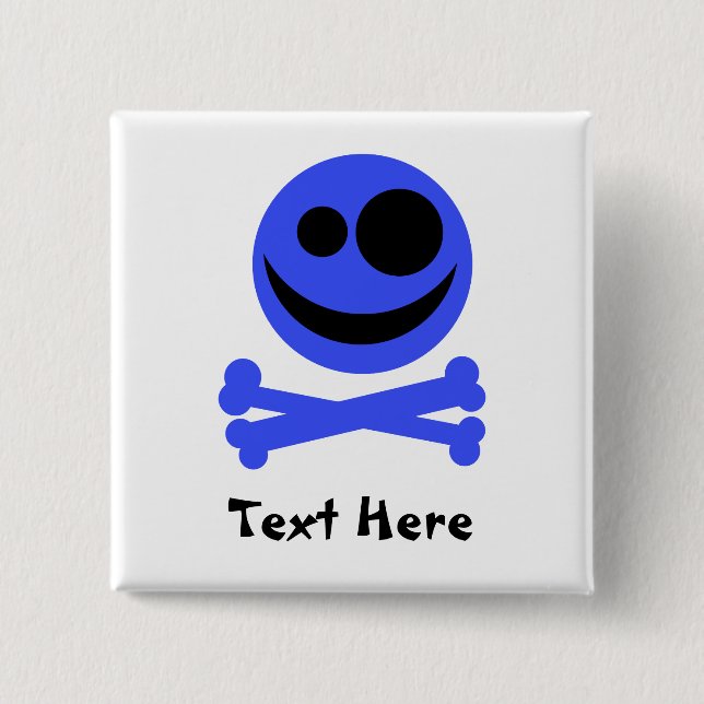 Blue Skull and Crossbones. 15 Cm Square Badge (Front)