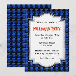 Blue Skull And Crossbones Halloween Party Invitation