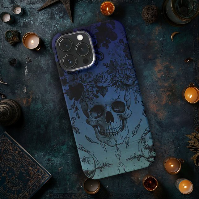 Blue Skull and floral iPhone Case (Creator Uploaded)