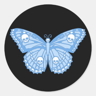 Blue Skull Butterfly Classic Round Sticker