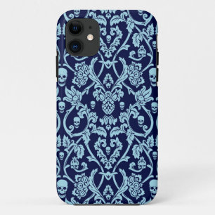 Blue skull damask pattern iPhone 11 case