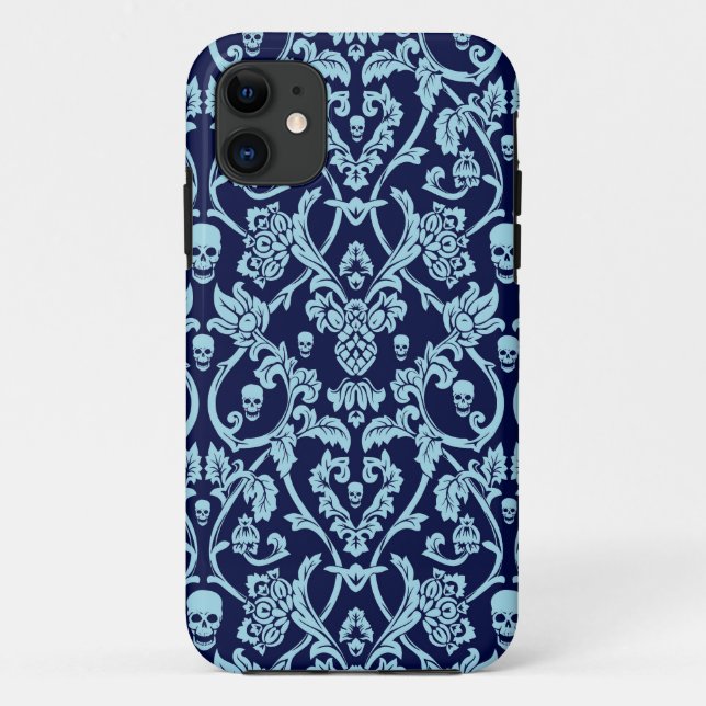 Blue skull damask pattern Case-Mate iPhone case (Back)