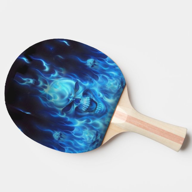 Blue skull head in blue flames ping pong paddle (Back Side)