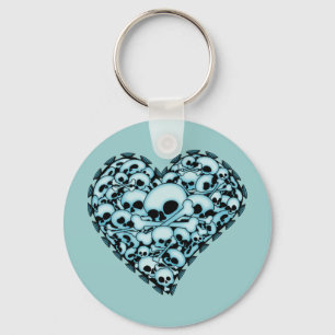 Blue Skull Heart Key Ring