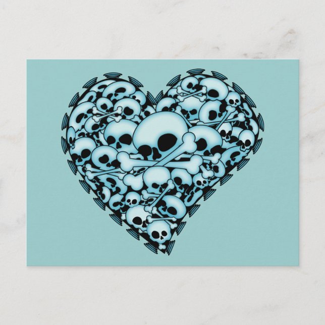 Blue Skull Heart Postcard (Front)