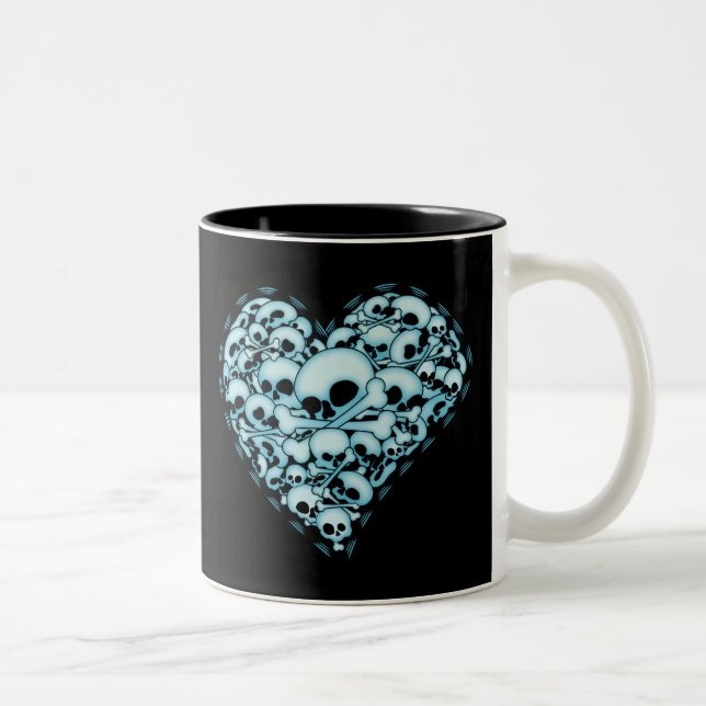 Blue Skull Heart Two-Tone Coffee Mug (Right)