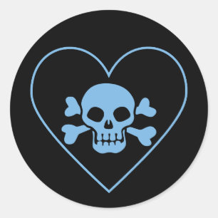 Blue Skull in Heart Classic Round Sticker