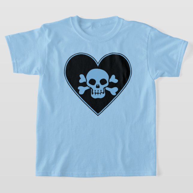 Blue Skull in Heart T-Shirt (Laydown)