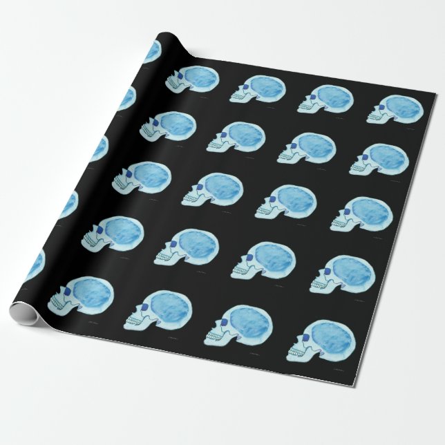 Blue Skull Matte Wrapping Paper, 30" x 6' Wrapping Paper (Unrolled)