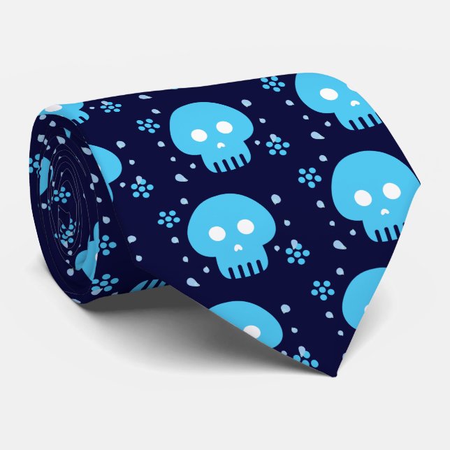 Blue Skull Tie (Rolled)
