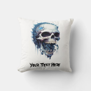 Blue Skull with maggots and steampunk details Cushion