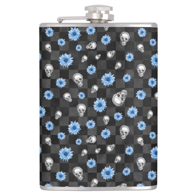 Blue Skulls and Sunflower Series Design 12  Hip Flask (Front)