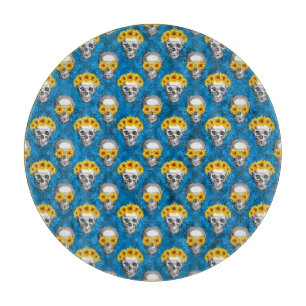 Blue Skulls and Sunflower Series Design 1 Cutting Board