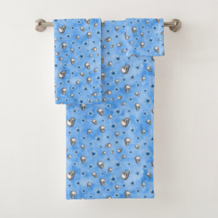 Blue Skulls and Sunflower Series Design 3 Bath Towel Set
