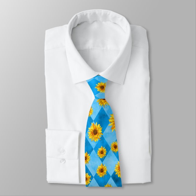 Blue Skulls and Sunflower Series Design 8  Tie (Tied)