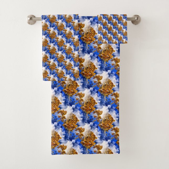 Blue Sky And Clouds Abstract Art Pattern     Bath Towel Set (Insitu)