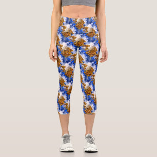 Blue Sky And Clouds Abstract Art Pattern     Capri Leggings