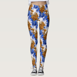 Blue Sky And Clouds Abstract Art Pattern Leggings