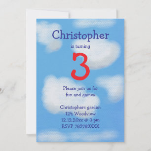 Blue sky and fluffy clouds Birthday Invitation