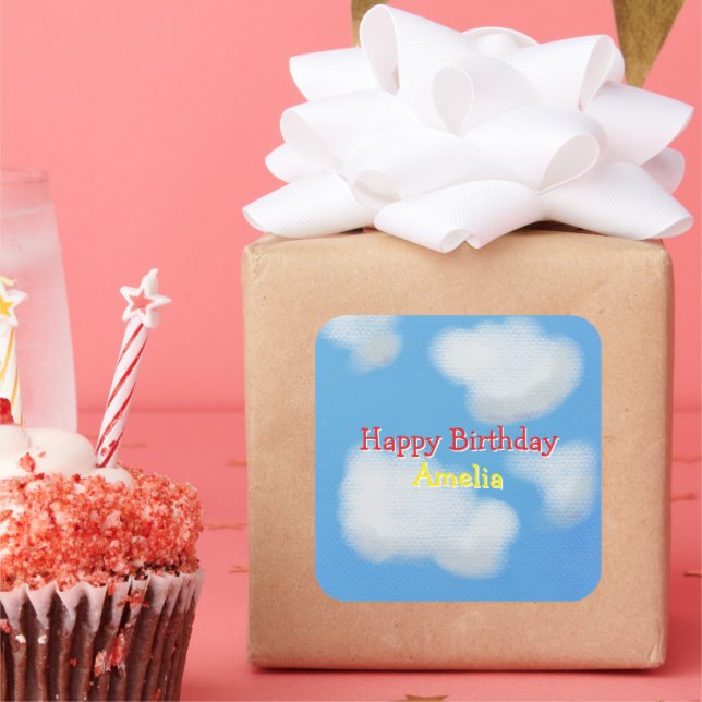 Blue sky and fluffy clouds Birthday Square Sticker (Party)