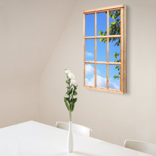 Blue Sky and Leaves 3D Effect Window View Picture Canvas Print