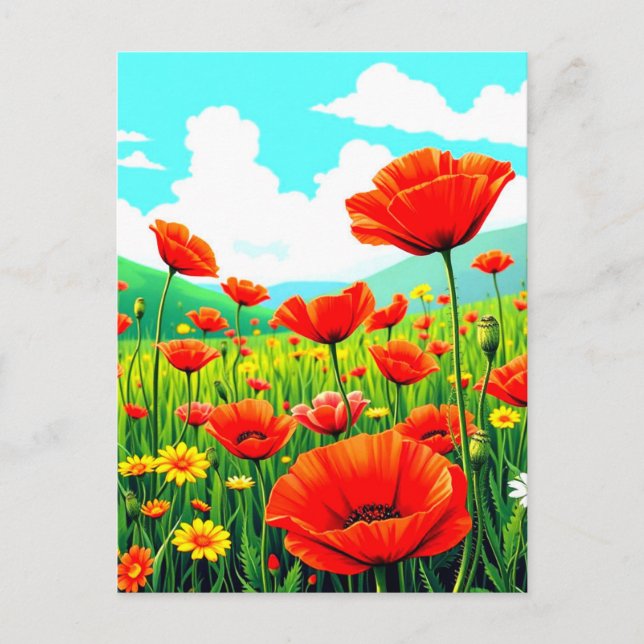 Blue Sky and Poppies Postcard (Front)