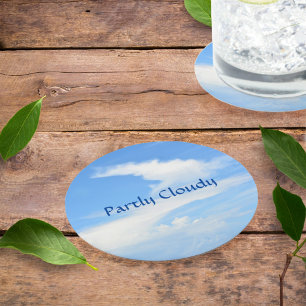 Blue Sky and White Cloud with a Twist Customisable Round Paper Coaster