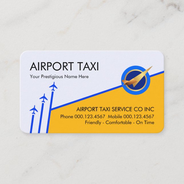 Blue Sky Arrows Yellow Airport Plane Runway Business Card (Front)