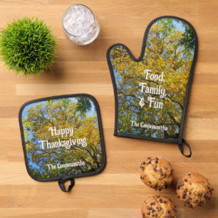 Blue Sky & Autumn Foliage - Personalised Oven Mitt & Pot Holder Set