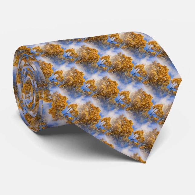 Blue Sky Autumn Leaves Nature Art Tie (Rolled)