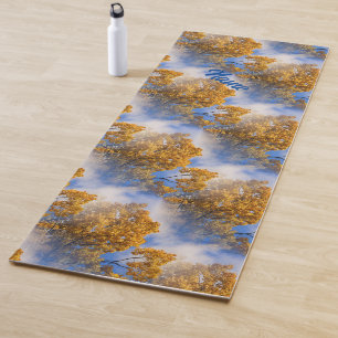 Blue Sky Autumn Leaves Nature Personalized Yoga Mat