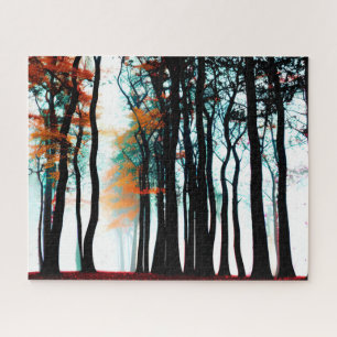 Blue Sky Autumn Leaves Silhouette Trees Jigsaw Puzzle