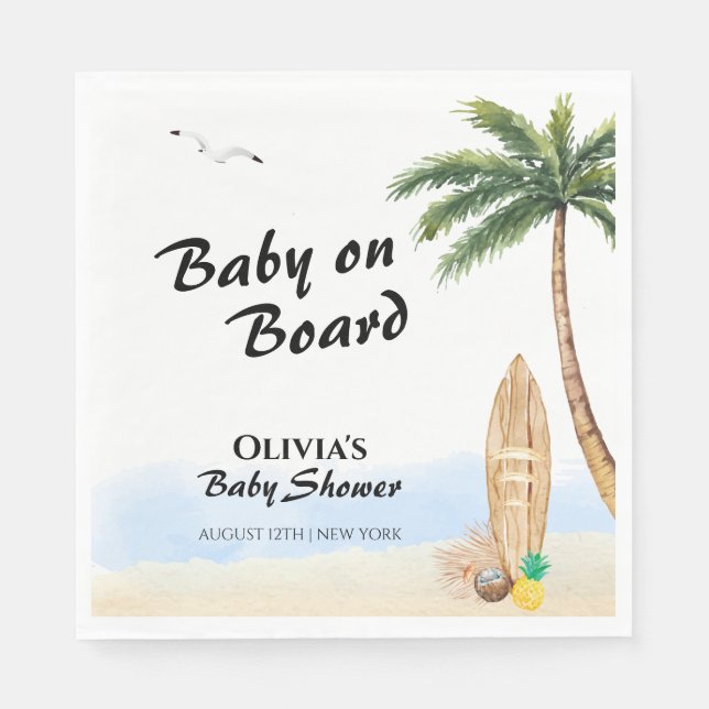 Blue Sky Baby On Board Beach Surf Baby Shower  Napkin (Front)