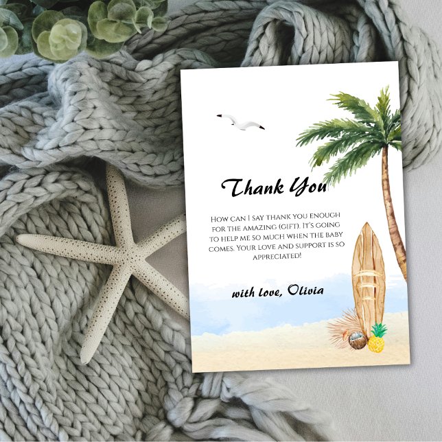 Blue Sky Baby On Board Beach Surf Baby Shower  Thank You Card (Blue Sky Baby On Board Beach Surf Baby Shower Thank You Card)