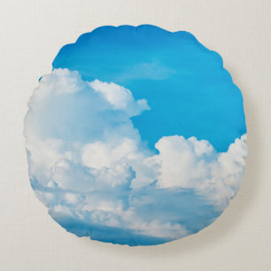 Blue sky background clouds white round cushion