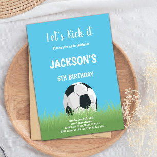 Blue sky Ball On Grass Soccer Birthday Invitations
