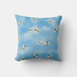 Blue Sky Bees Throw Pillow