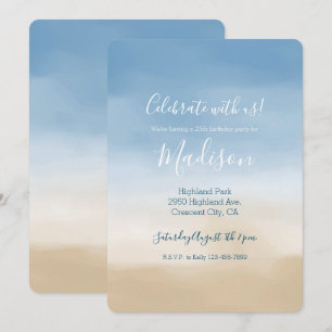 Blue Sky Beige Sand Ombre Watercolor Invitation