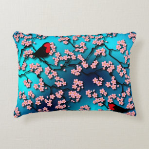 Blue Sky Bird Cherry Blossom Decorative Cushion