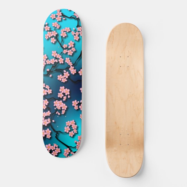 Blue Sky Bird Cherry Blossom Skateboard (Front)