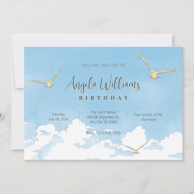 Blue sky bird flying  invitation (Front)